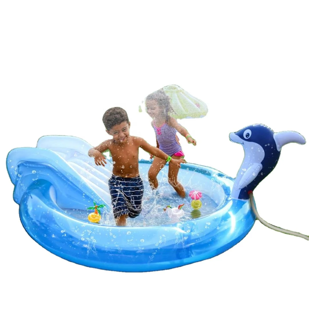 

Amazon hot sale summer outdoor water play inflatable splash sprinkler garden marine water jet slide swimming pool