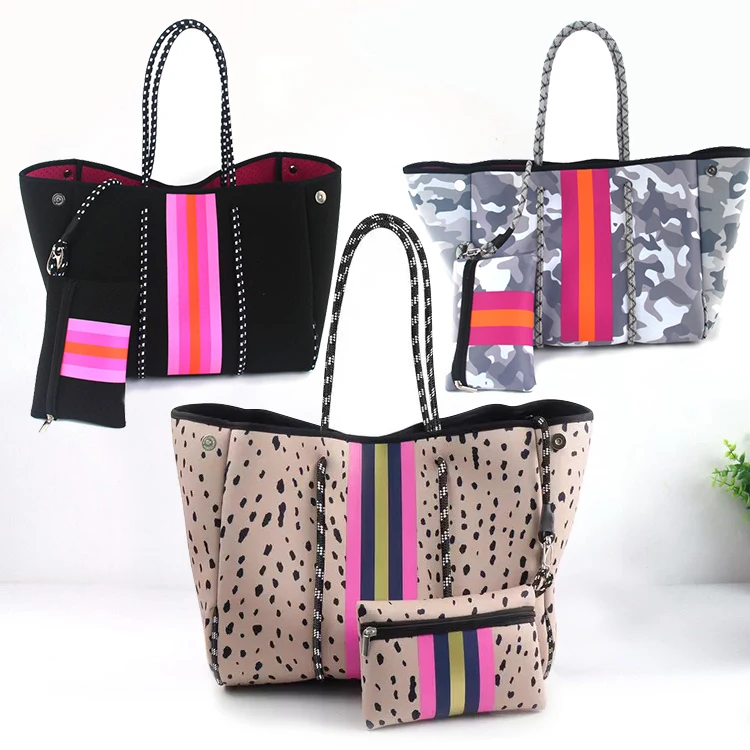 

Best Selling 2021 Leopard Printing Handbags Neoprene Bag Tote Beach Bag For Women, Customized color