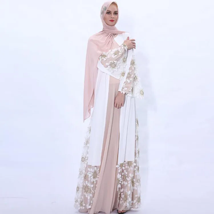 

2020 Latest Design Elegant Fashion Islamic Clothing 3D Flower Muslim Abaya Dress