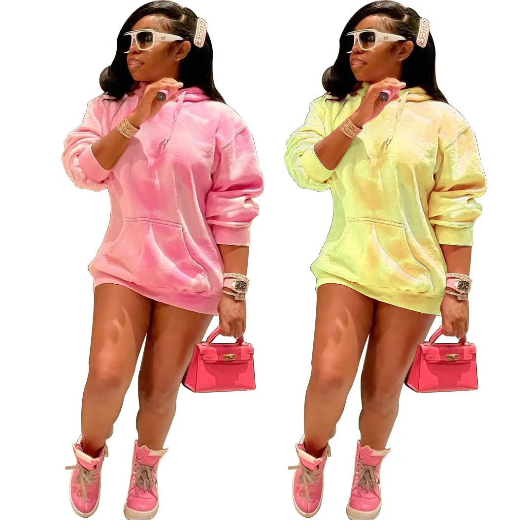 

Custom Logo 2021 Fall/ Winter New Arrivals Casual Plain Tie-dye Stylish Long Sleeves Hoodie Sweatshirt With Pocket Women Clothes