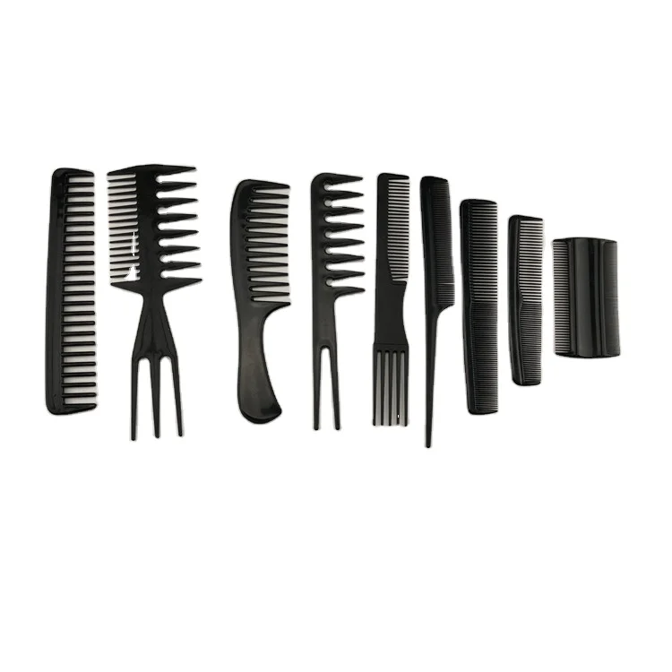 

Hot Sale 9pcs Black Professional Salon Hairdressing Multifunction Anti-Static Barbers Comb Set, As picture