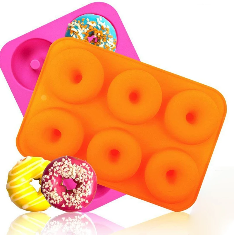 

6 Cavity Nonstick Chocolate Cake Baking Pan Tools Silicone Doughnut Mold, Blue,green,orange,red,customized color
