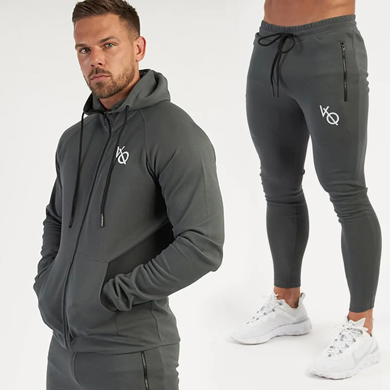 

2021 new arrival 2 piece unisex jogger sets men gray tracksuit with hooded