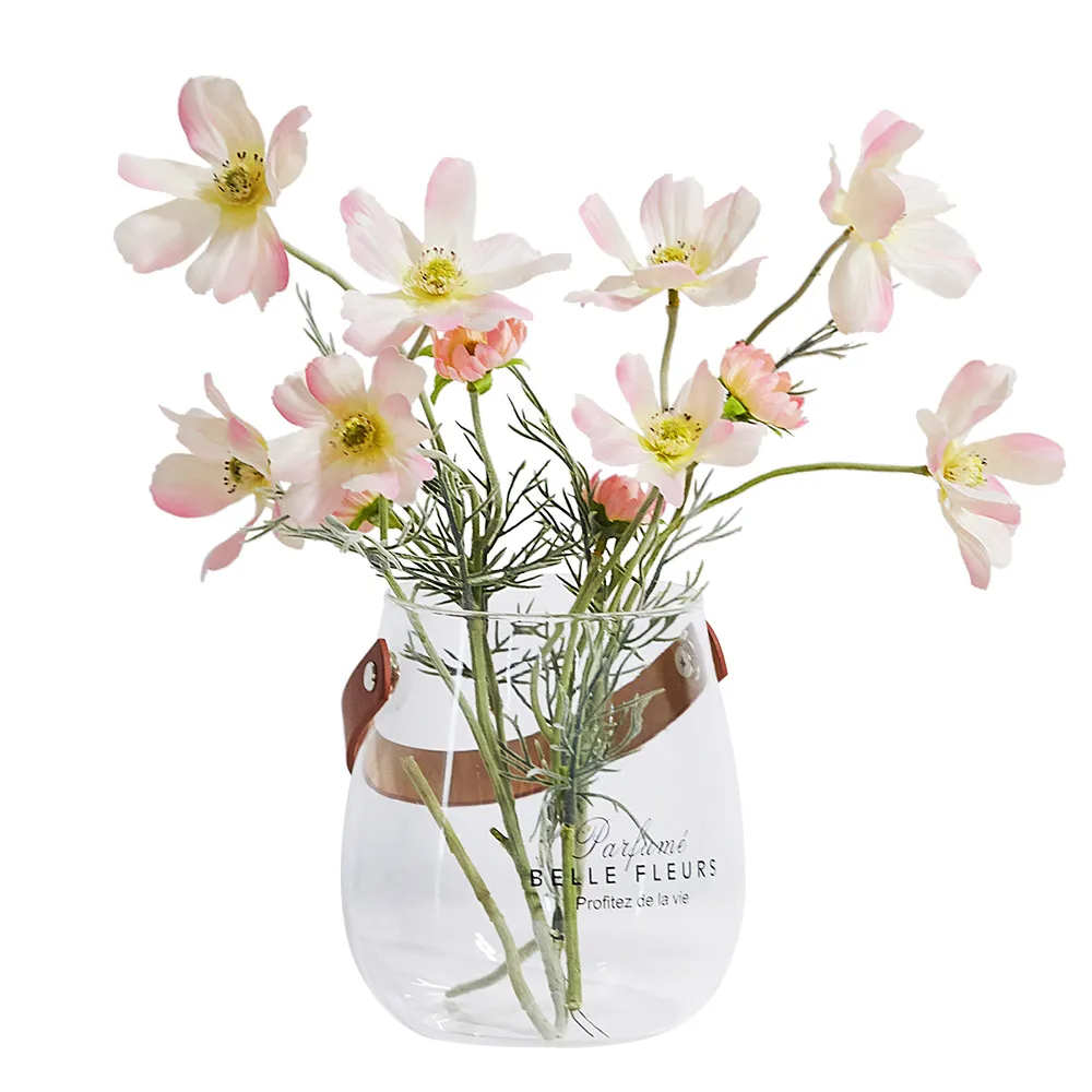 

Modern Glass Vase Creative Leather Hand Strap Hydroponic Vase Candlestick Tabletop Ornaments Vase Decoration Home Food Container