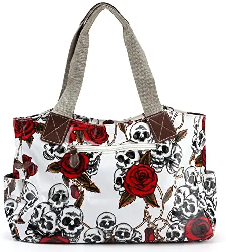 

Wholesale Fashion Rose Skull Canvas Tote Large Handbag Women, More color