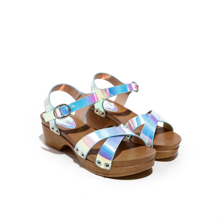 

RTS Hot Sale Popular Material Children Girl Sandal High Hell Wood Outsole