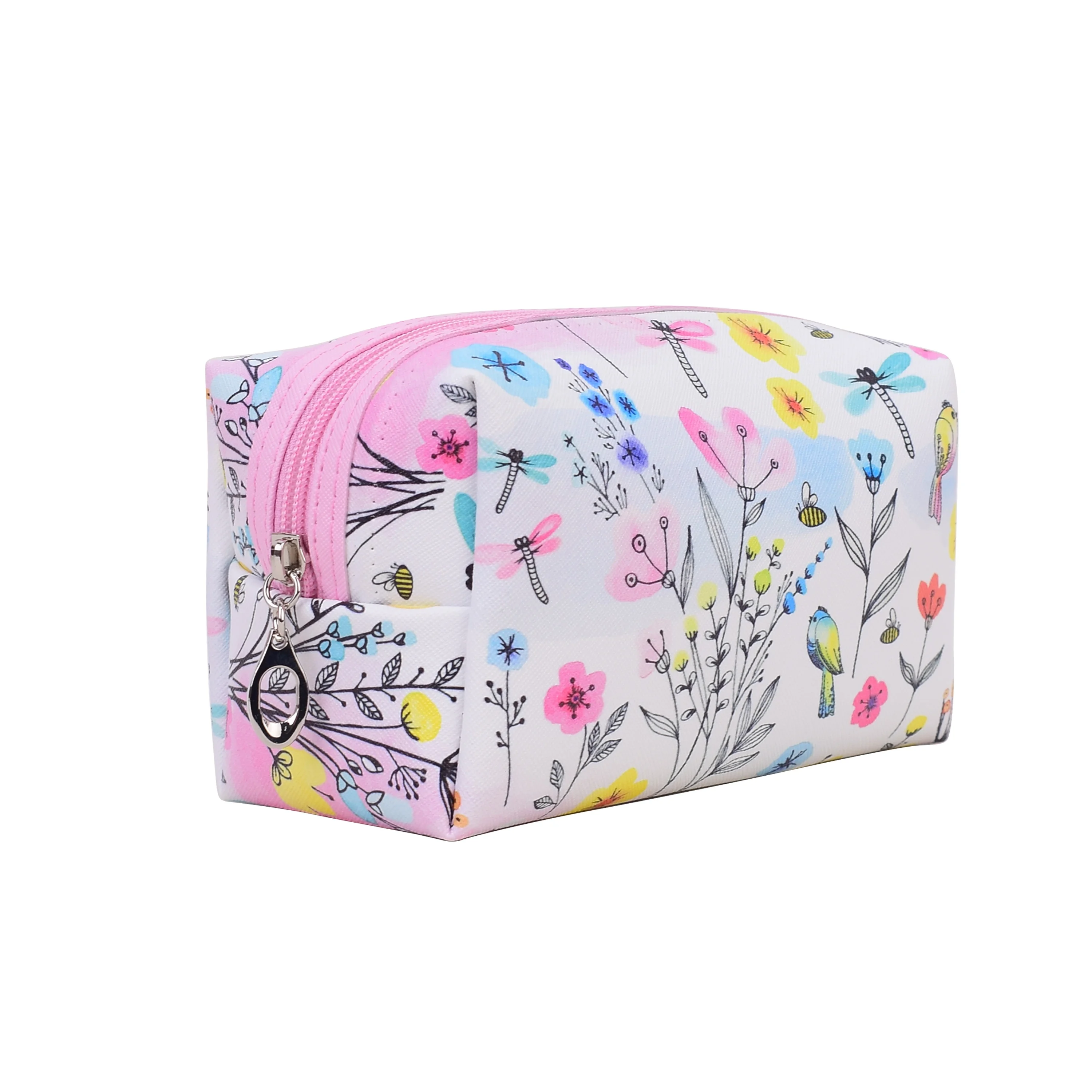 

Private Label Waterproof PU Pastoral Cosmetic Bag Travel Floral Toiletry Makeup Bag, As picture