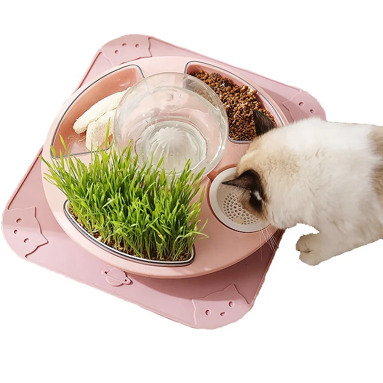 

New UFO Design Automatic Cat Water Fountain Four Bowls Multifunction Anti Slip Cat Feeder Water Dispenser, Pink/blue/gray