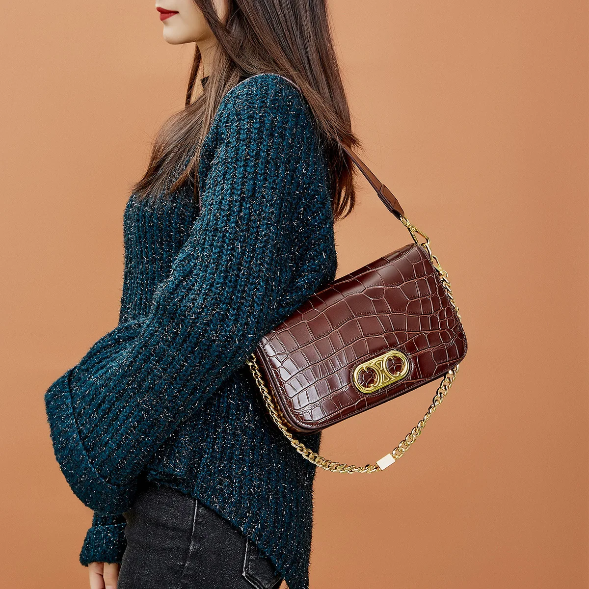 

High quality wholesale womens handbags famous brand real leather ladies cross bodybag woman purses custom messenger bag, Coffee / black