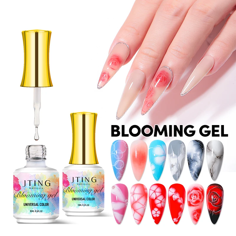 

JTING nail art gradient effect universal colors Clear blooming top coat gel polish OEM 15ML bottle bloom gel polish