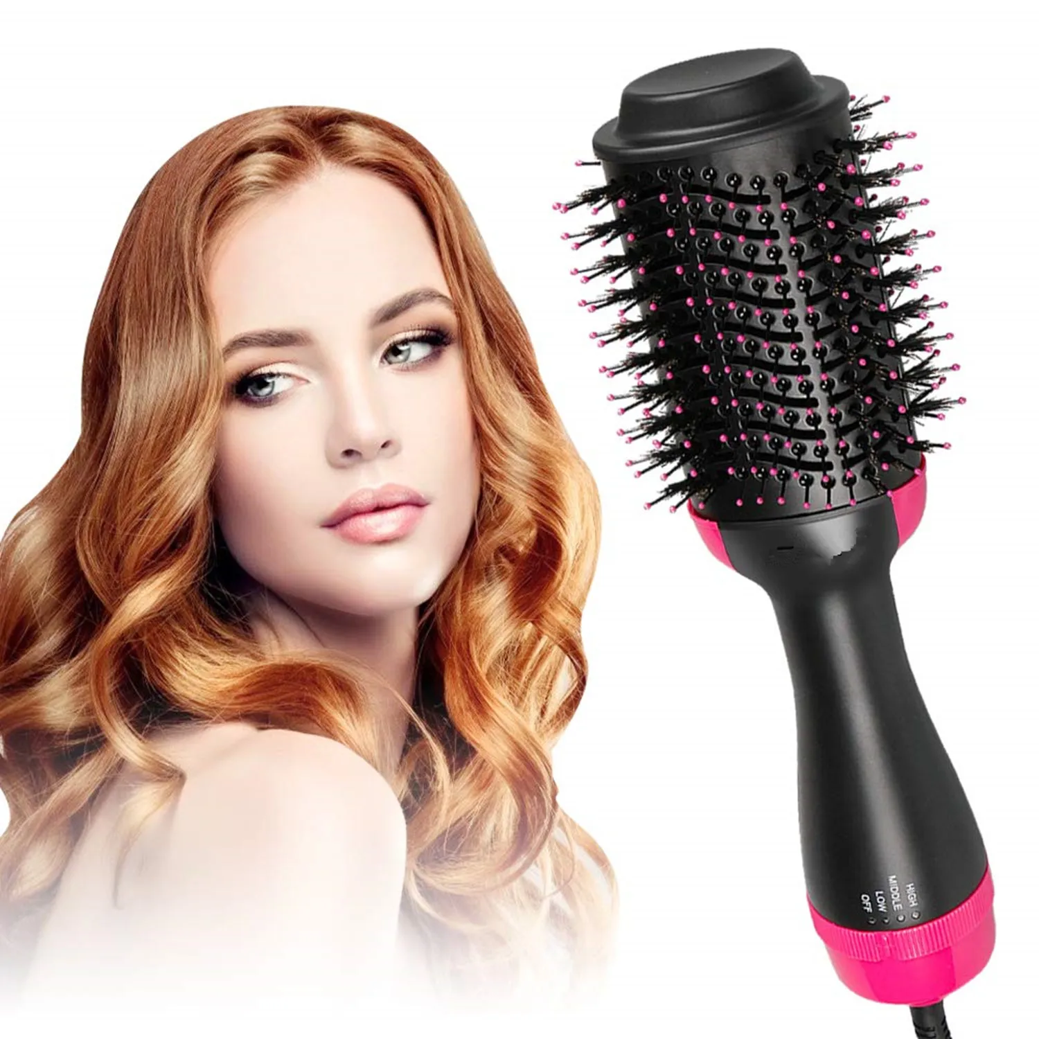 

2021 1000W Electric 3 in 1 Hair Blower Brush Hair Straightener Curler Comb One Step Hair Dryer Brush, Black+gold, black+pink