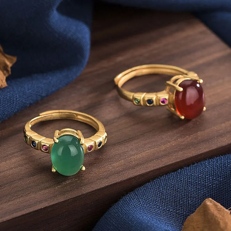 

RN1038 natural stone jade band ring sand gold plated green jade ring for women