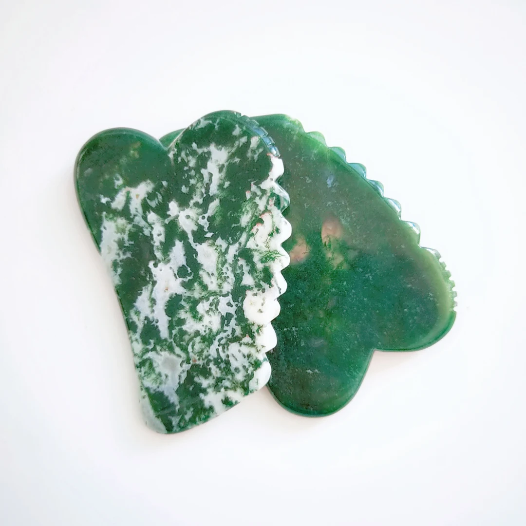 

Moss agate gemstone jagged square shape gua sha new shape crystal guasha