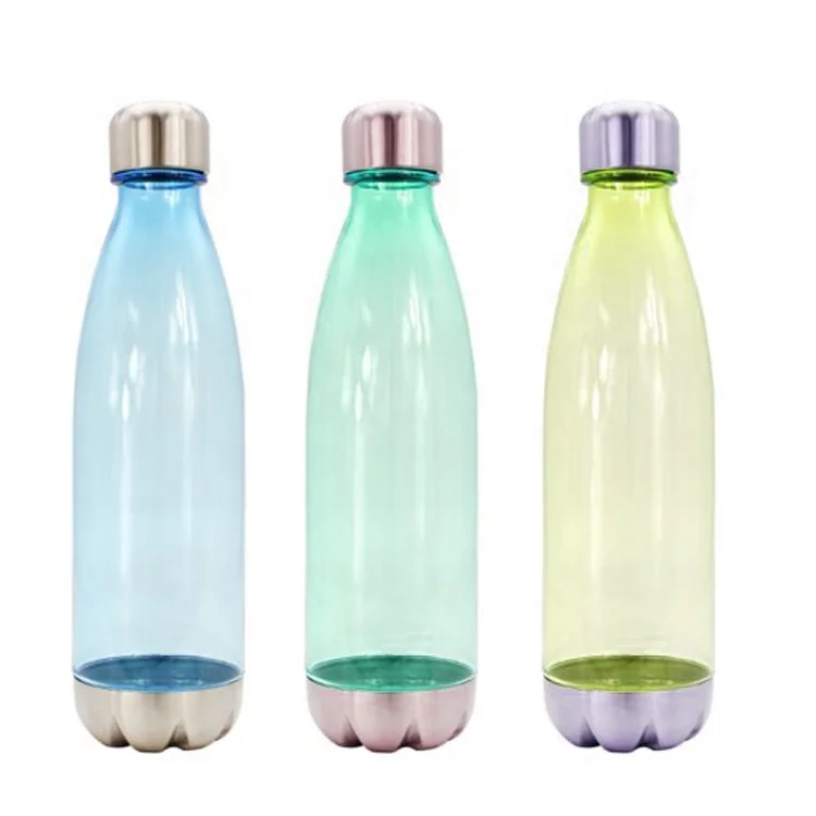 

Plastic Cola Bottle Shaped Tritan Water Bottle With Stainless Steel Cap And Steel Base, Customized color acceptable