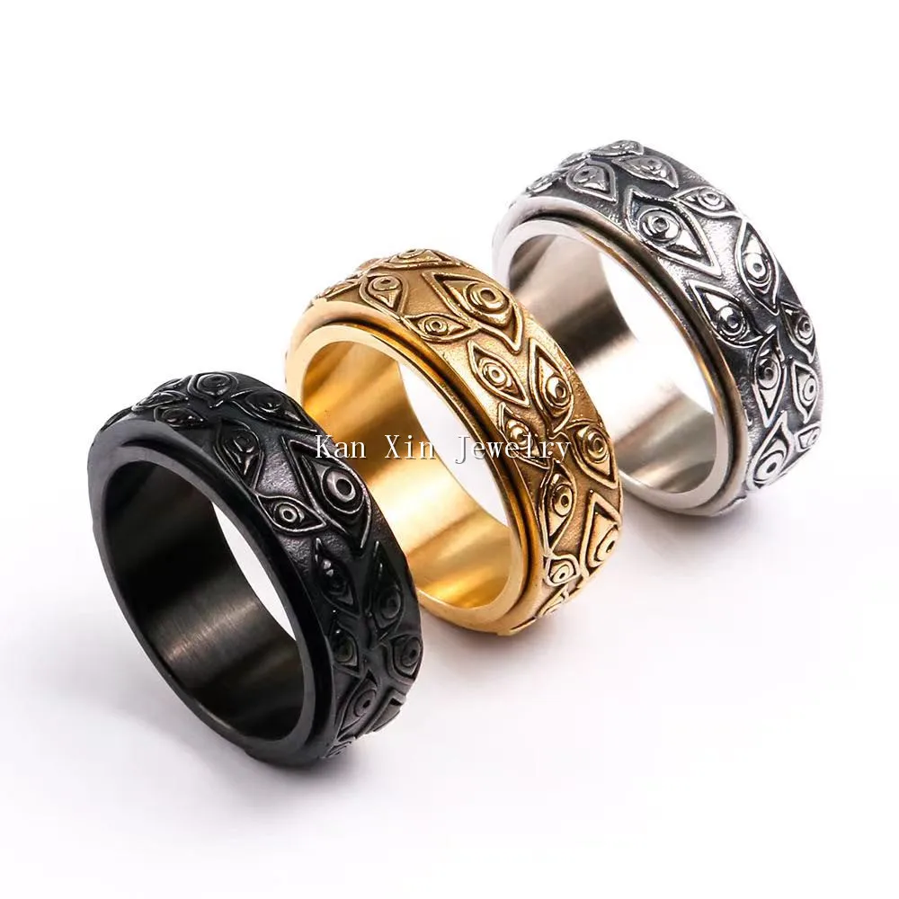 

Stainless steel hip hop jewelry New Retro eyes God's eye men's stainless steel rotatable stainless steel ring