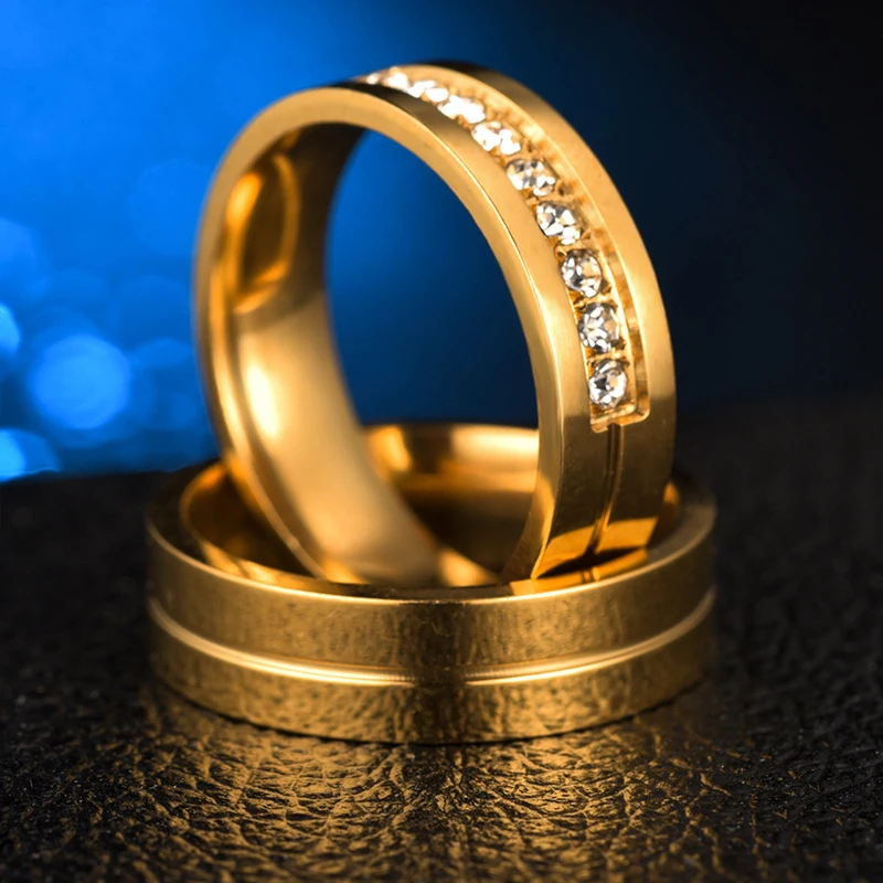 

JZ004-49 Popular accessories stainless steel diamond couple ring titanium steel zircon ring hand jewelry, Gold silver