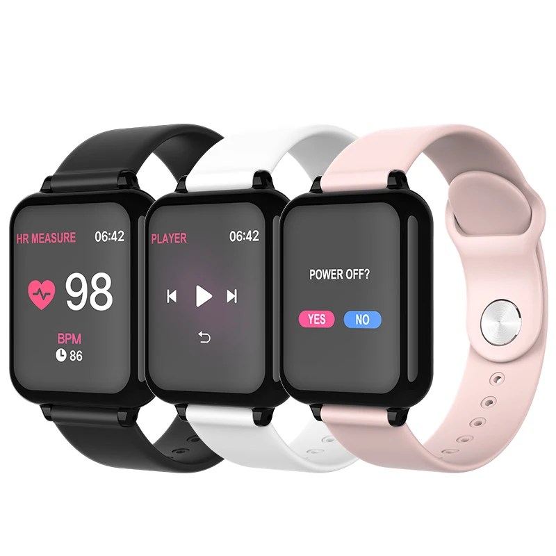 

2021 New Arrival smart watch B57 waterproof smart bracelet big screen heart rate monitor fitness tracker sports watch, Black white pink