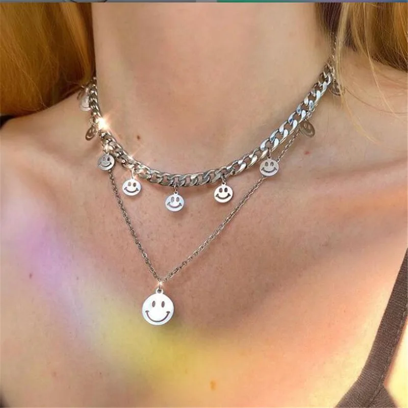 

Hip-Hop Drew Smiley Color Zircon Collarbone Chain Trendy Hot Style Necklace, As shown in the picture