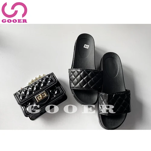 

GOOER 2021ladies pearl vintage sexy elegant bags handbag set purse set and shoe sets platform slippers sandals for ladies, Picture