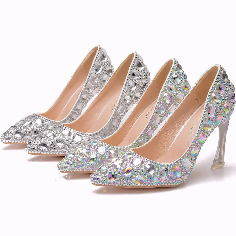 

Shoes Cinderella Women Heels Glittering high heels Custom Silver Rhinestone Wedding Pumps 9cm Women High Heel for Bride Bridal
