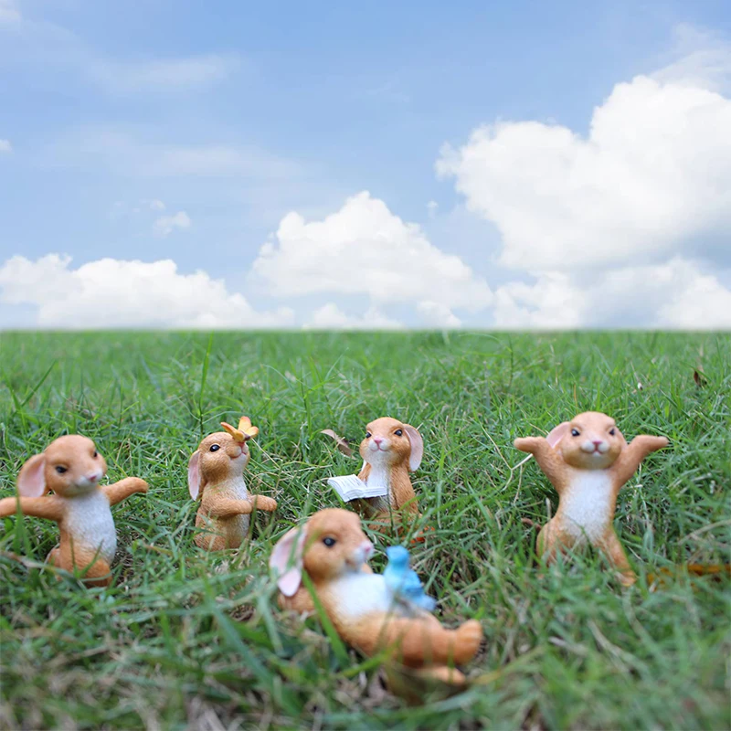 

5pcs Rabbit Figures for Kids Rabbit Fairy Garden Miniature Figurines Collection Play Set