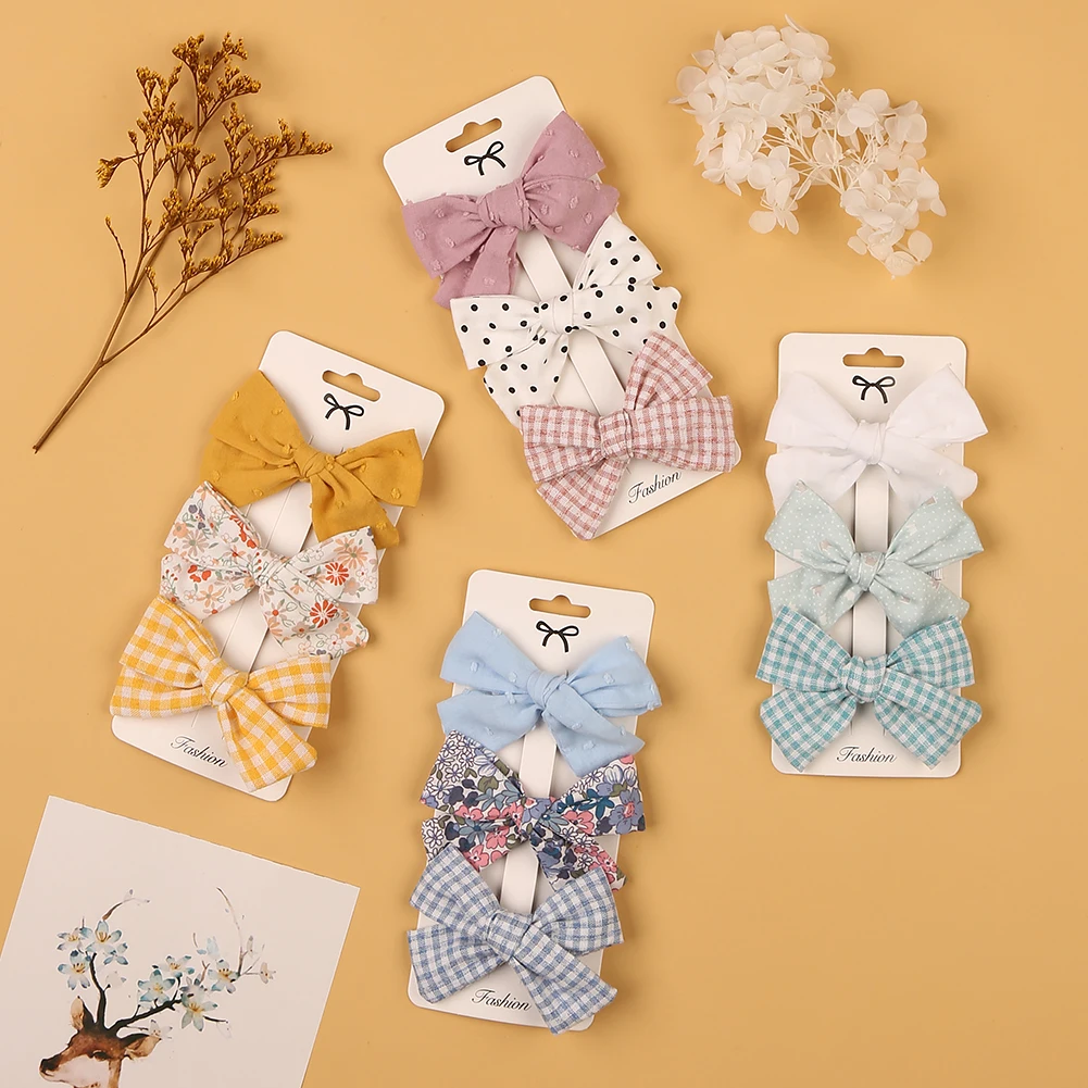 

4Pcs/set Leopard Dot Print Bowknot Hair Bow Clips Baby Girls Lace Cotton Linen Barrettes Safety Hairpins Rainbow Baby Hair Bows