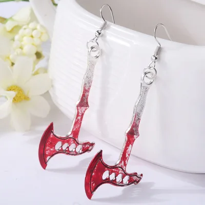 

SC Punk Drop Earrings Personality Metal Red Blood Scissors Axe Earrings Halloween Dangle Earrings for Women 2021, Show in the picture