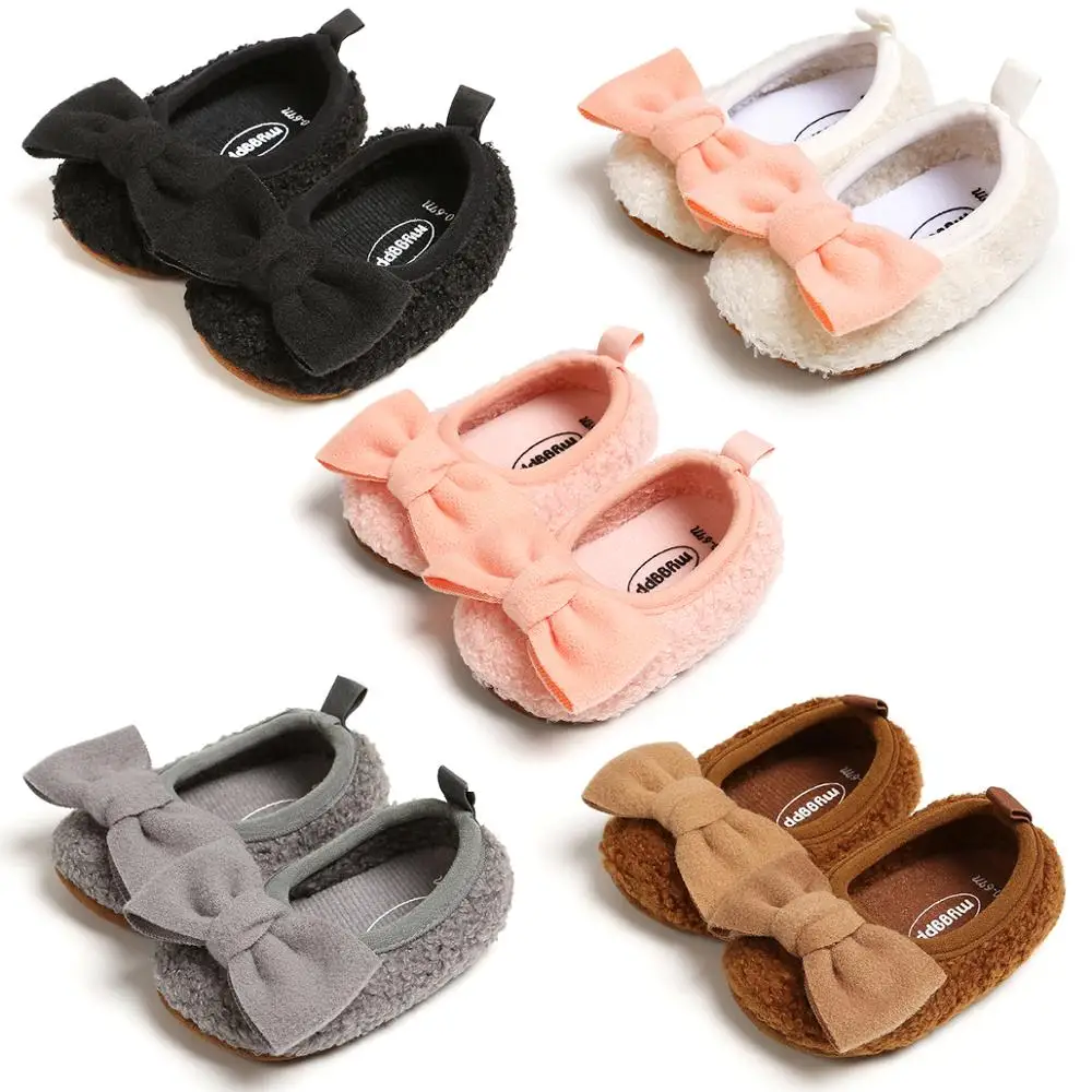 

New arrival fashional berber Fleece Bowknot Princess girl Toddler baby dress shoes, 5 colors