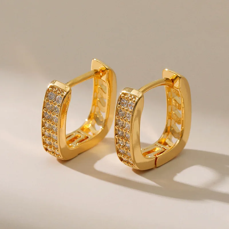 

Trendy European And American Gold diamond Earrings Square Hoop Earrings Women Jewelries And Accessories