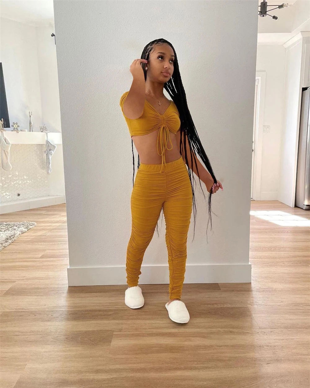 

EB-20031319 Sexy 2 Piece Stacked Pants Set Sweatpants Leggings 2021 Women Plus Size Summer Two Piece Stack Pant Set Clothing