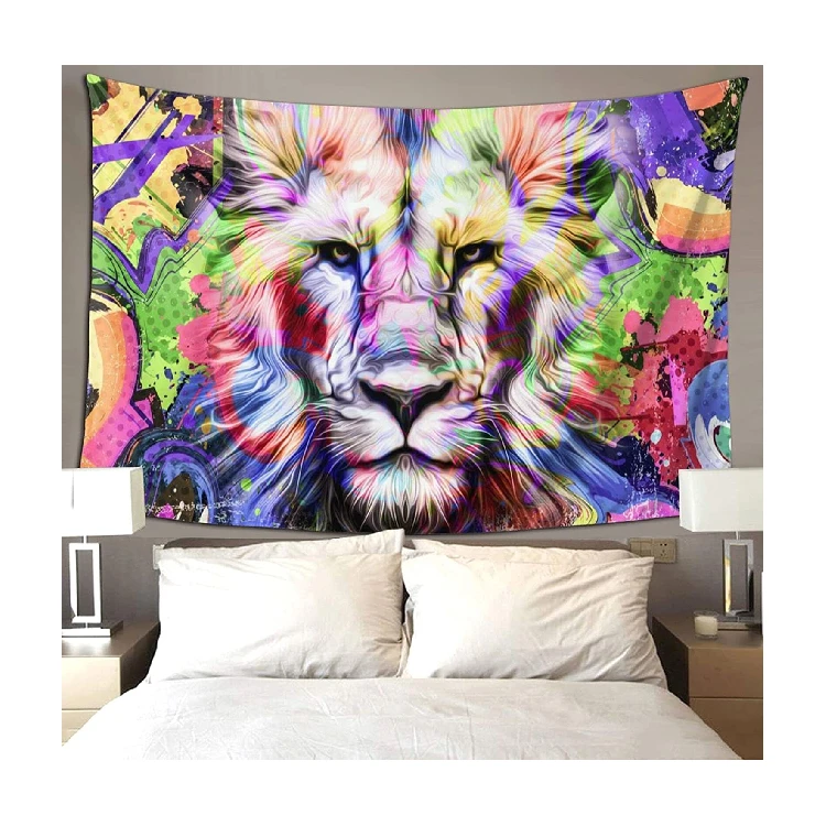 

New Arrival Design Color Lion Animal Nature Printed Wall Hanging Cloth For Home Dormitory Decoration, Customized color