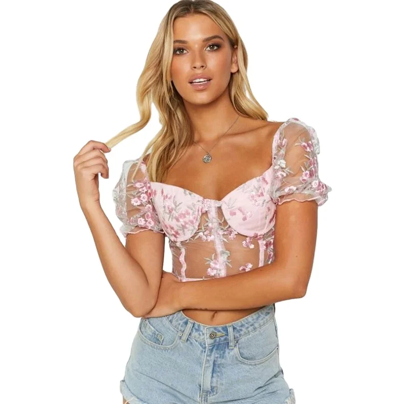 

Women sexy crop tops 2021 new arrival color pink color V-neck tops blouse for girls ladies crop top, White/oem