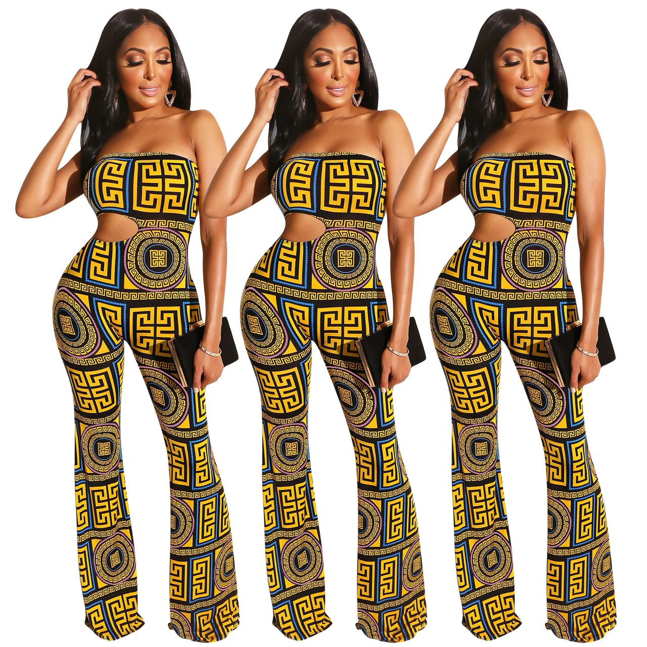 

wholesale hot sales Sexy tight back printing fashion women jumpsuit 1045