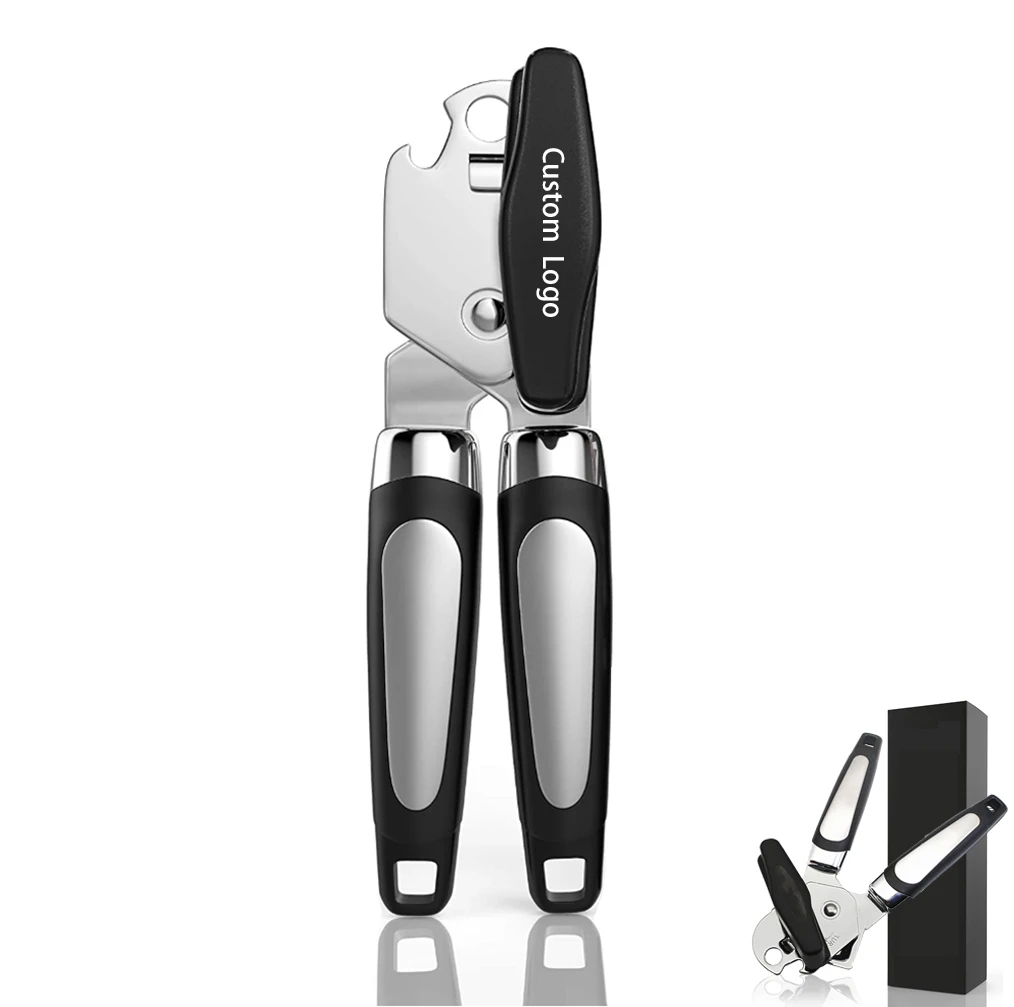 

Universal can opener made of high quality and rustproof stainless steel - 3 in 1 opener seniors with can opener, Black / stainless steel