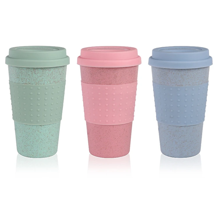 

Food Grade BPA Free Biodegradable Eco Friendly Plastic Wheat Straw Coffee Cup Mug With Leakproof, Pink,blue,green,brown,customized