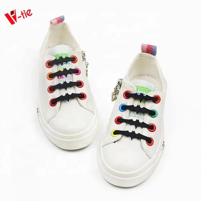 

Custom bat design elastic silicone material no tie shoelaces with 12 pcs, 7 colors