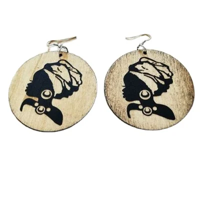 

Newest Geometric Tribal Circle Engraved Wooden Earrings Enthic Retro African Sexy Women Head Wood Drop Earrings For Jewelry Gift, Picture shows/custom color