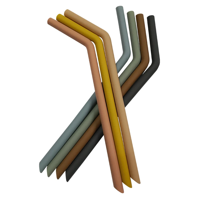 

2020 Factory Direct Custom logo Eco-friendly silicone straws for adult and baby, Muted,mustard,apricot,ether,sage,clay etc or custom colors