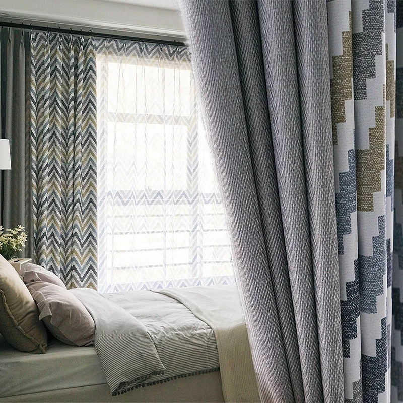 

Wholesale Modern Geometric Printed Linen Ready Made Blackout Home Window Curtains for The Living Room Bedroom