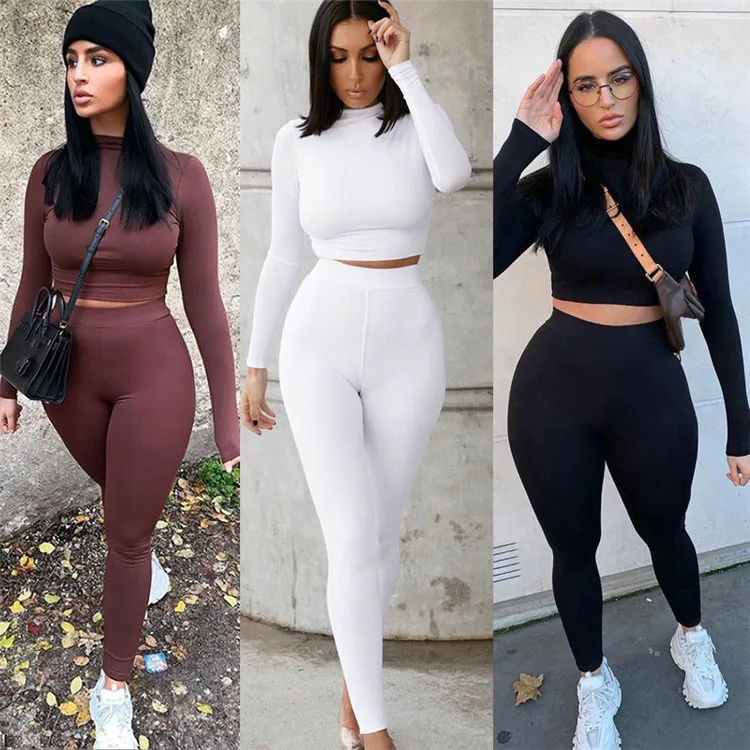 

Solid Autumn All Sports Training Wear Nude Sweatsuit Set High Waist Stretchy Fitness & Yoga Wear, As picture