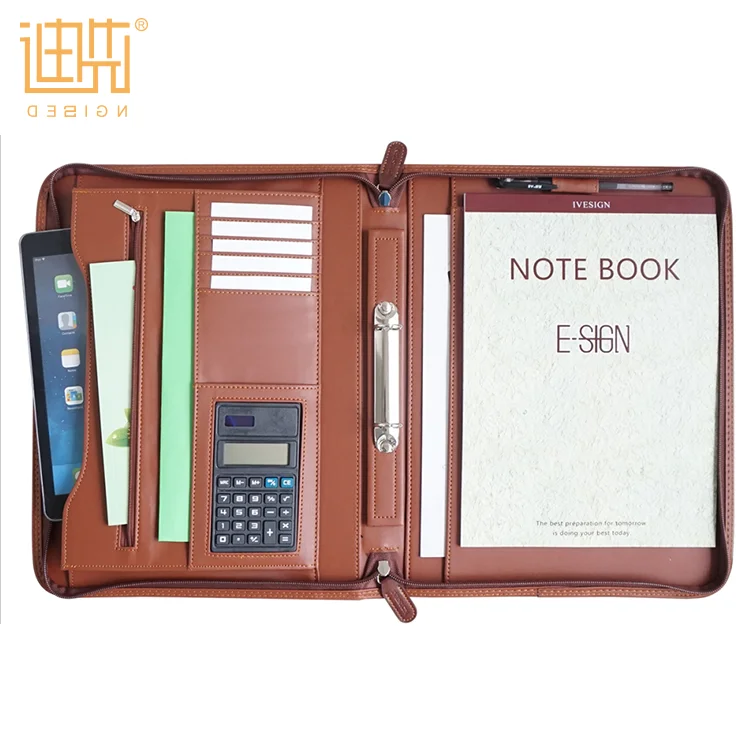 

Portable zip file bag business person briefcase conference document bags with retractab, Brown