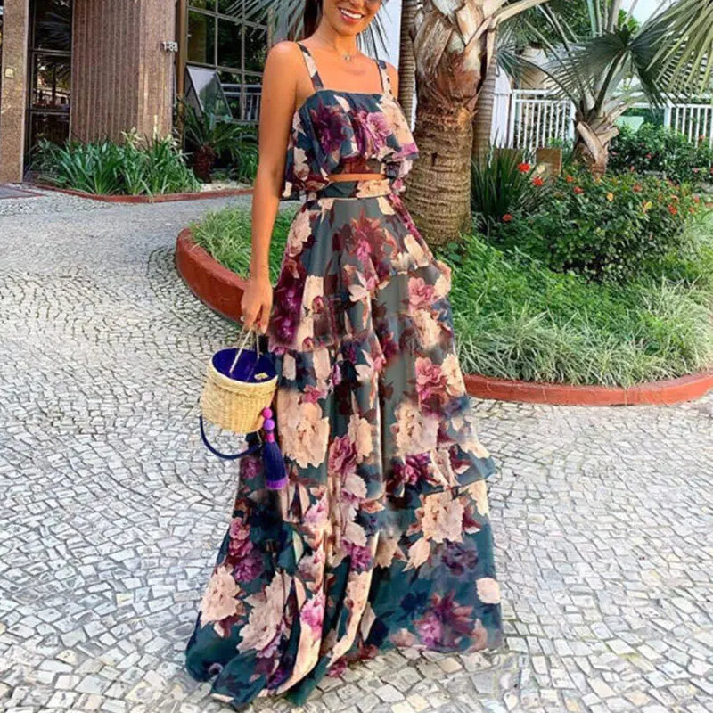 

LAITE D2147 elegant floral printed dresses women halter sleeveless casual dresses, As show