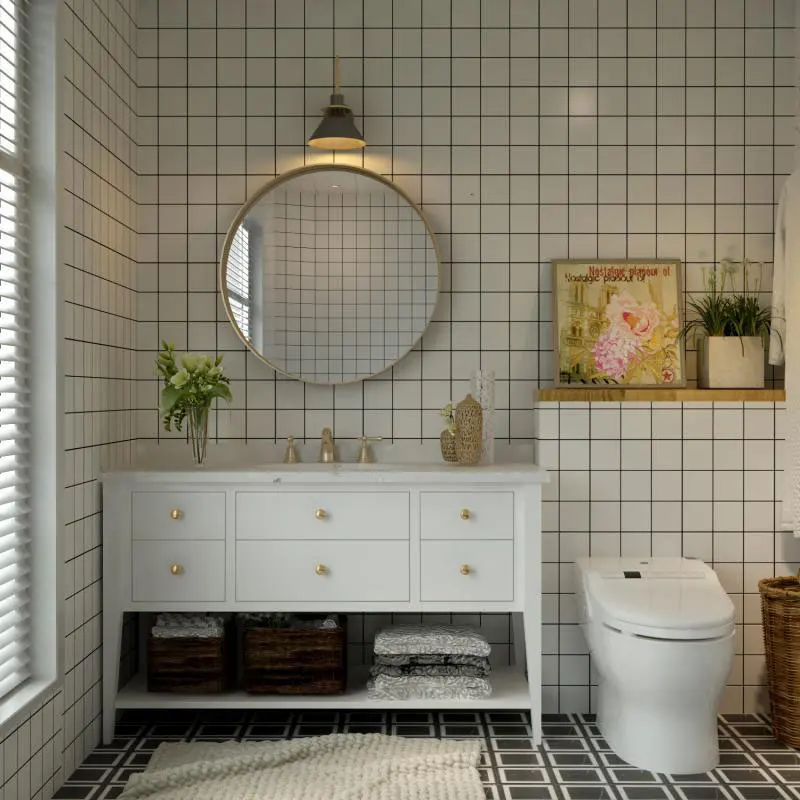 European style bathroom vanity combination round mirror solid wood floor American-style bathroom sink  toilet sink washbasin