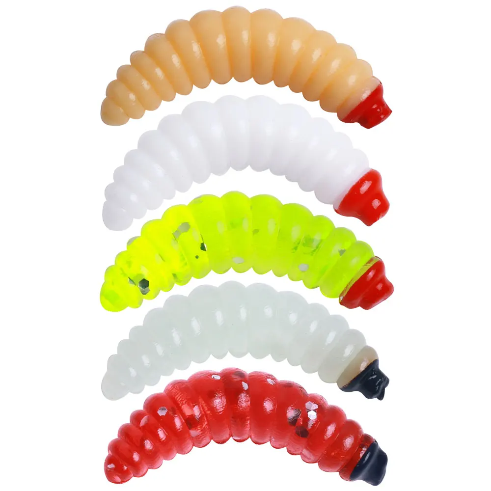 Soft Grub 2.4CM LureYellow Lifelike Lure Fishing Bionic Bread Bug Worms Glow Shrimps Fishing Lure Soft Bait