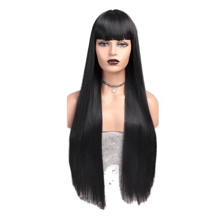 European and American Women's Wig High Temperature Silk Straight Hair Straight Hair with Long Bangs Heat Resistant Hair Sleeve