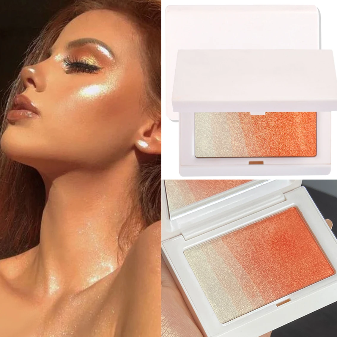 

Private label powder blush palette makeup blush highlighter vegan, 2colors