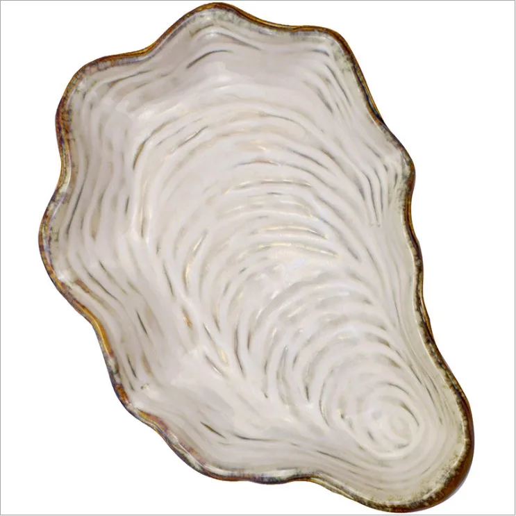 

Wholesale Fancy irregular shell shape color glazed porcelain fruit salad plate for party, Pearl