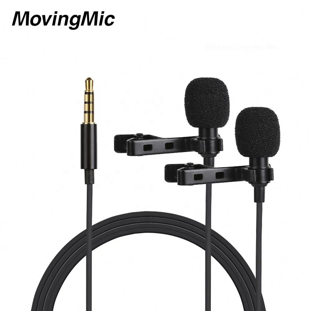 

Low OEM Limited Stand Clip Dual Lapel Mic Camera Double Lavalier Microphone For Camcorder, Black