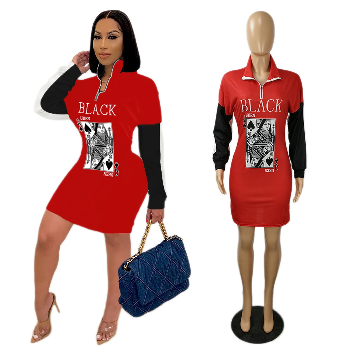 

RTS factory outlet African Wholesale dress Casual sport poker print loose new dress