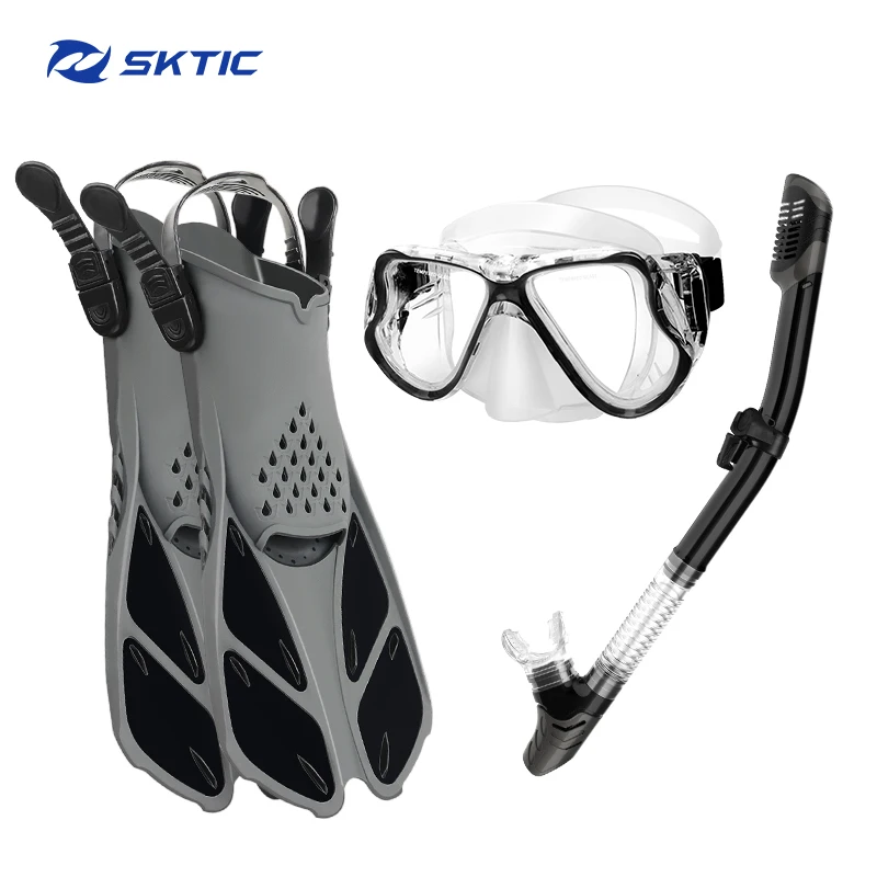 

SKTIC Direct Factory Snorkel Mask for Adults Snorkeling Gear with Tempered Glasses Snorkel Mask Set, Transparent black